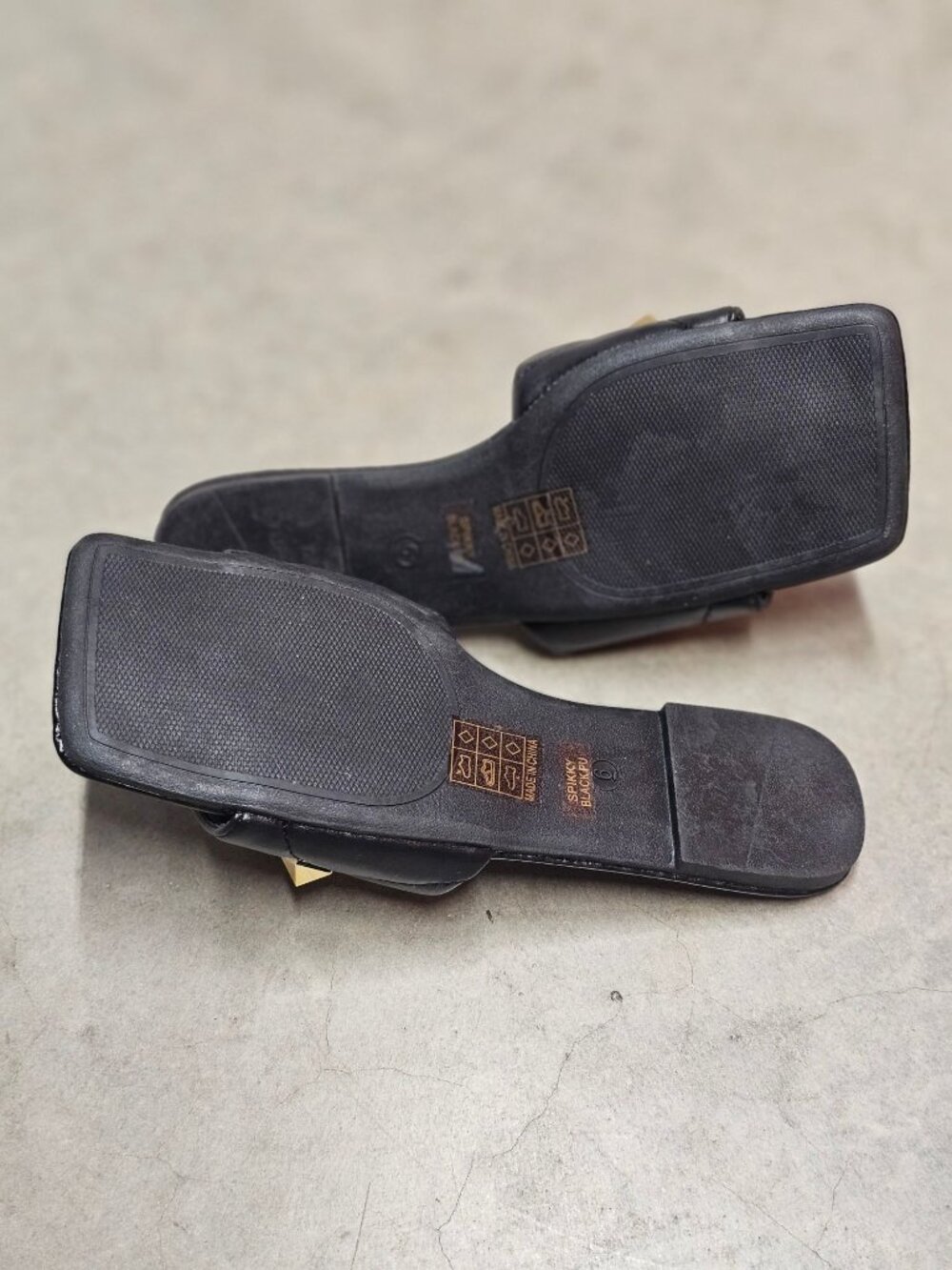 Black Quilted Slides With Gold Studded Detail For Women - Square Toe Slip-On San - Picture 9 of 10